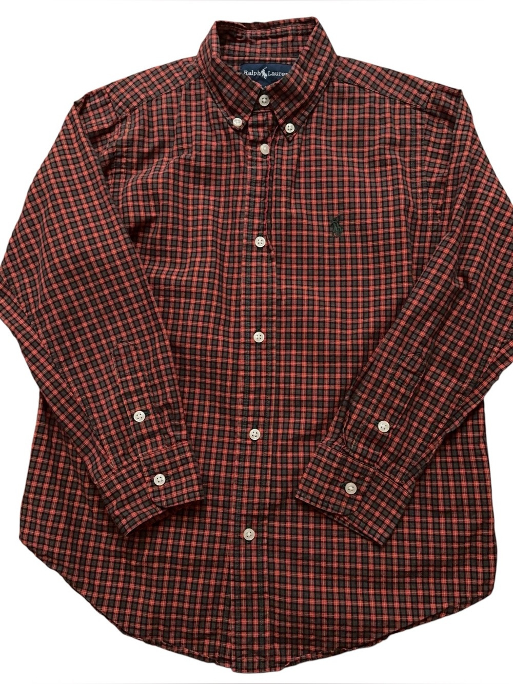 Ralph Lauren Shirt Boys Size 7 Long Sleeve Button Pocket Preppy Plaid Red